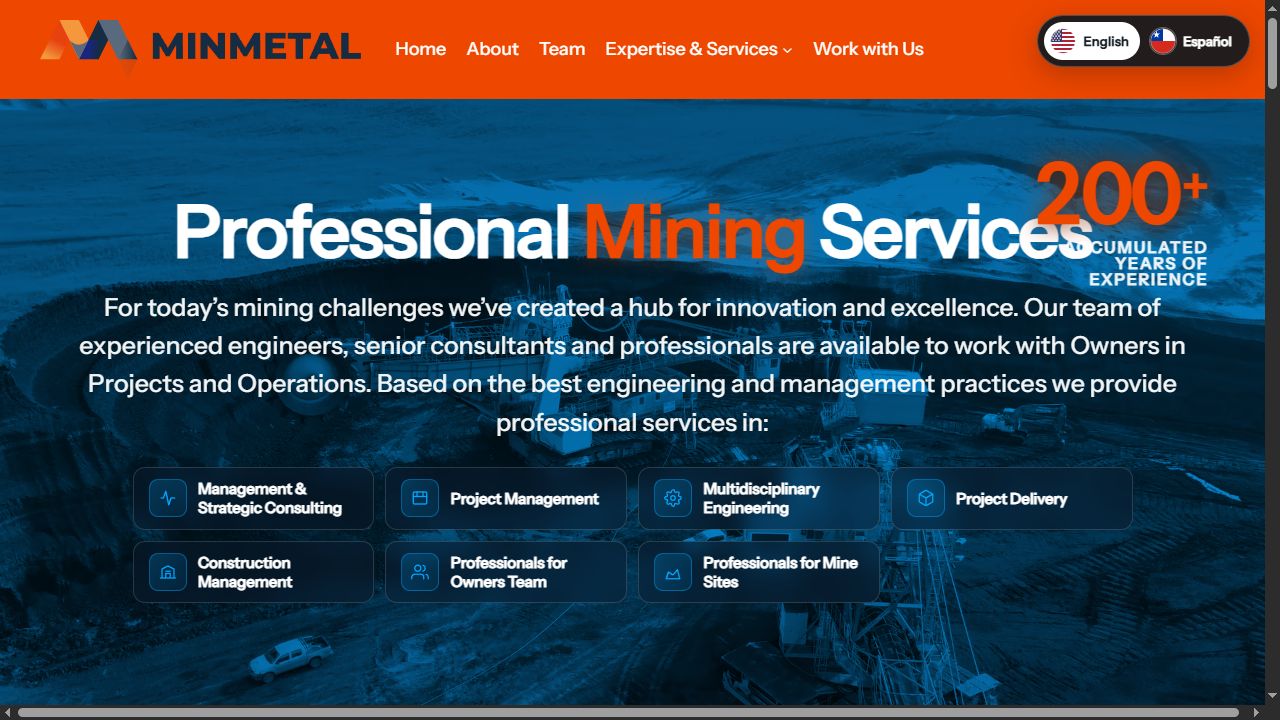 Página principal del sitio web MinMetal Chile
